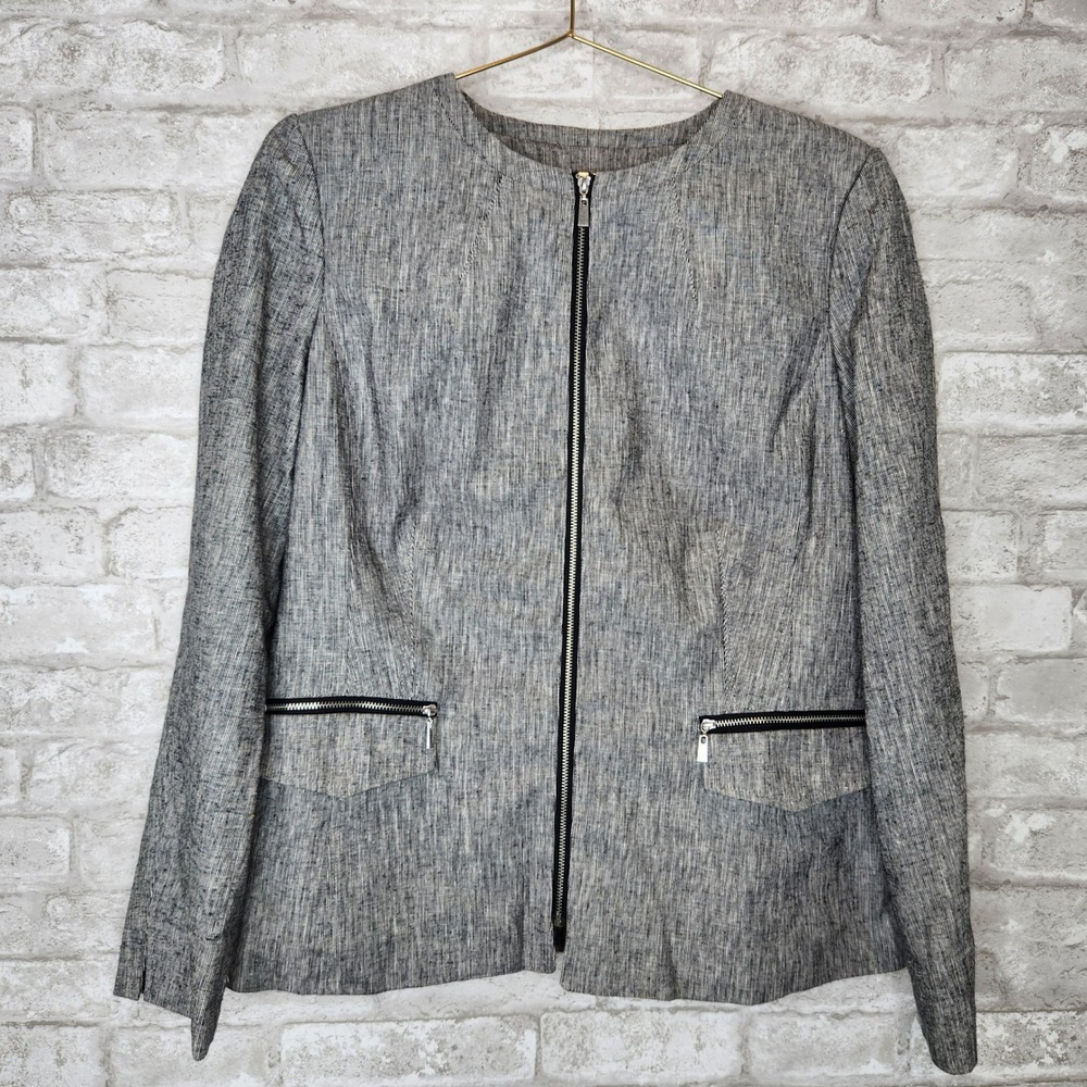 Laundry Shelli Segal Zip Up Blazer Grey Textured Workwear Professional 12